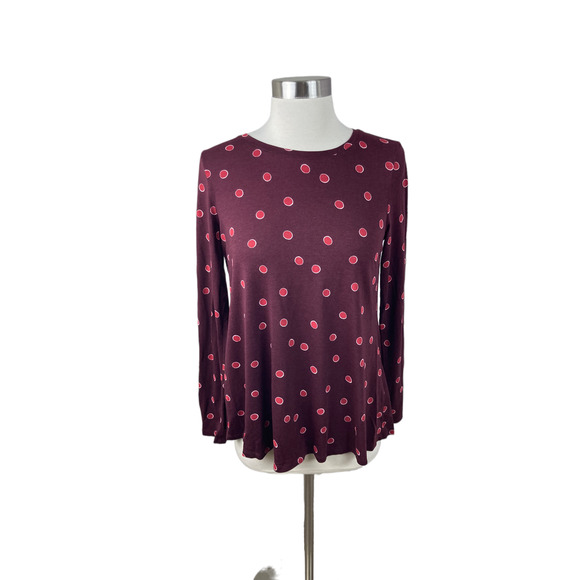Boden US 4 Burgundy Polka Dot Tencel Cotton Knit Top - Picture 1 of 3